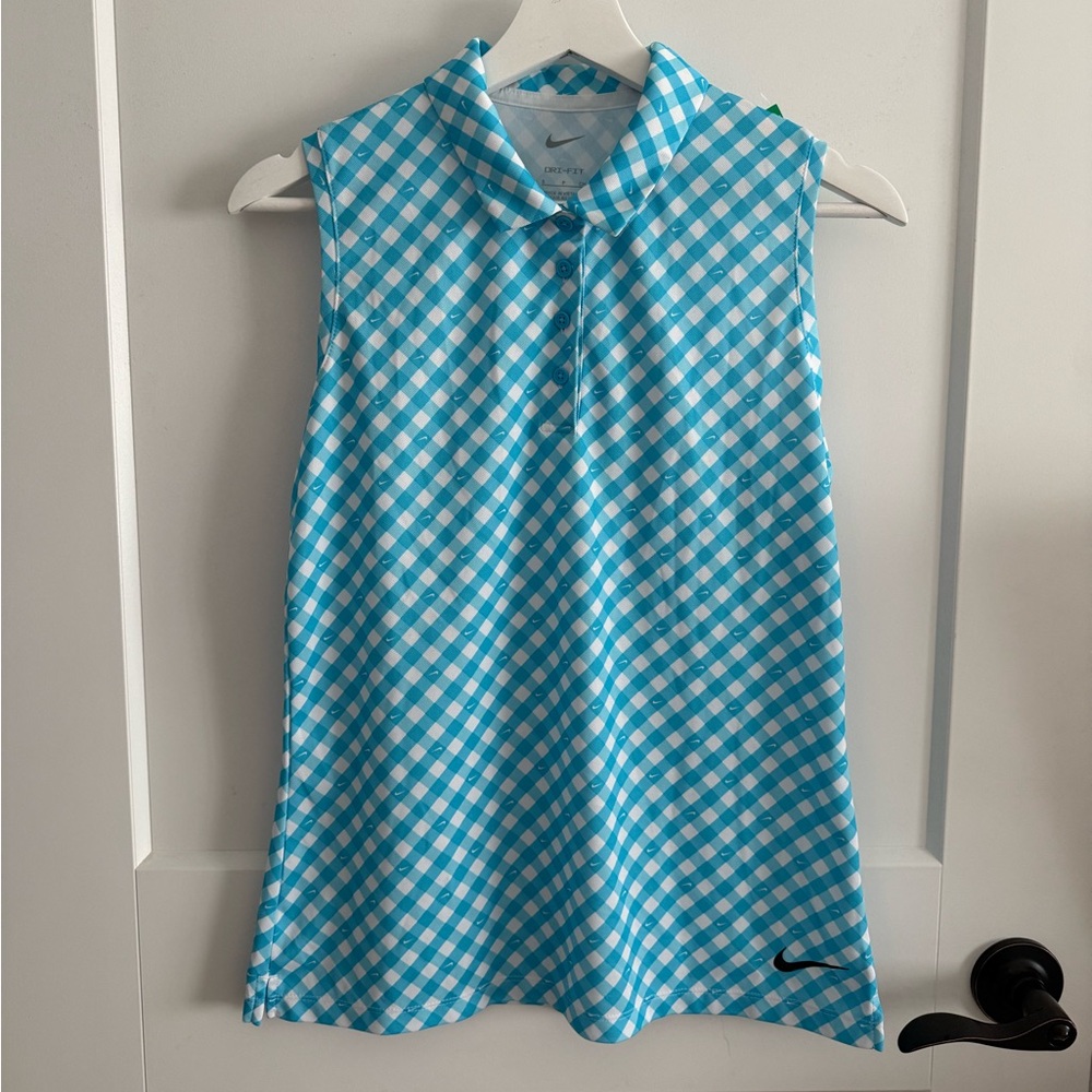 Nike Blue & White Gingham Sleeveless Polo